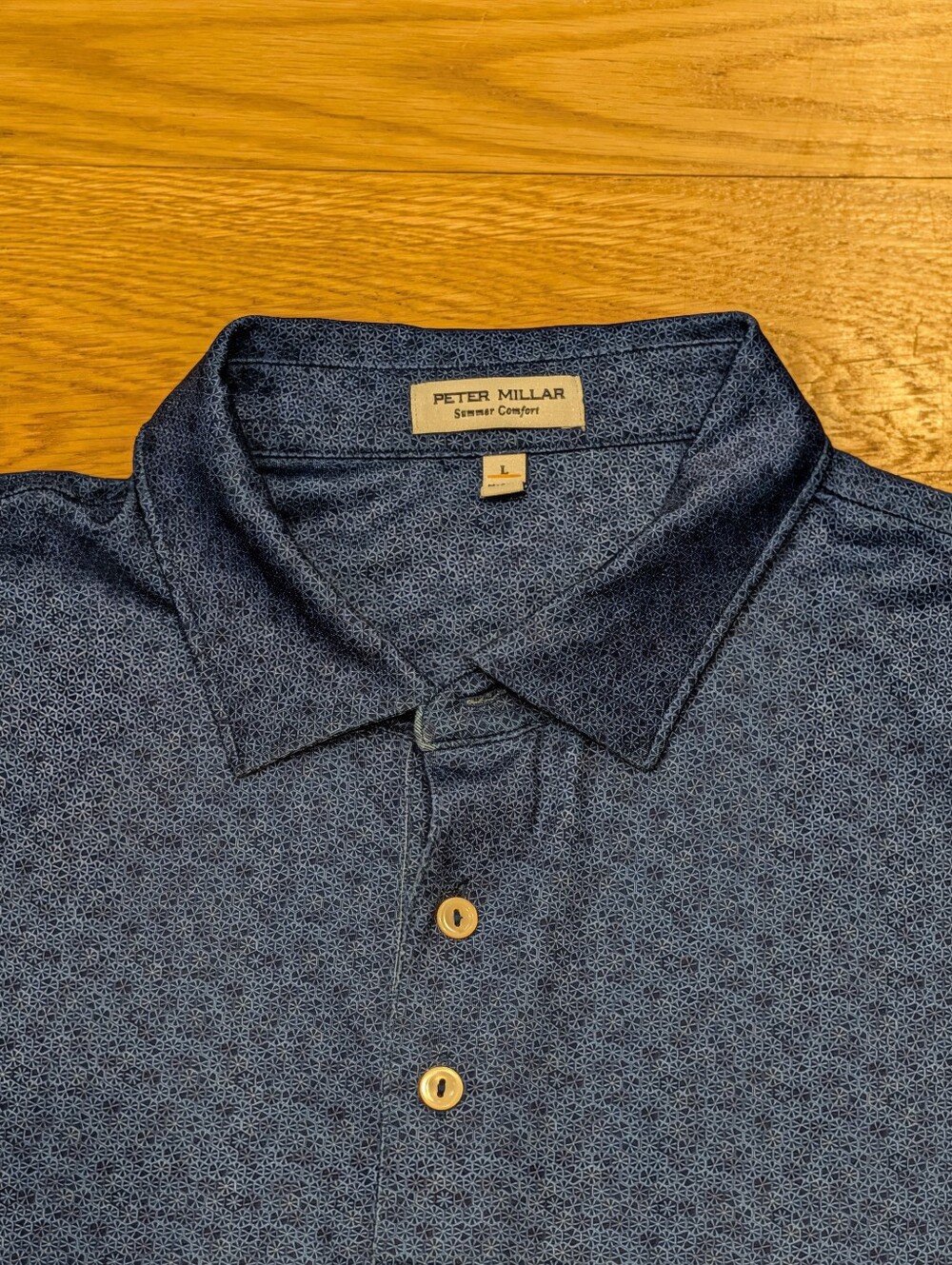 Peter Millar Summer Comfort Men's Large Blue Geometric Performance Golf Polo